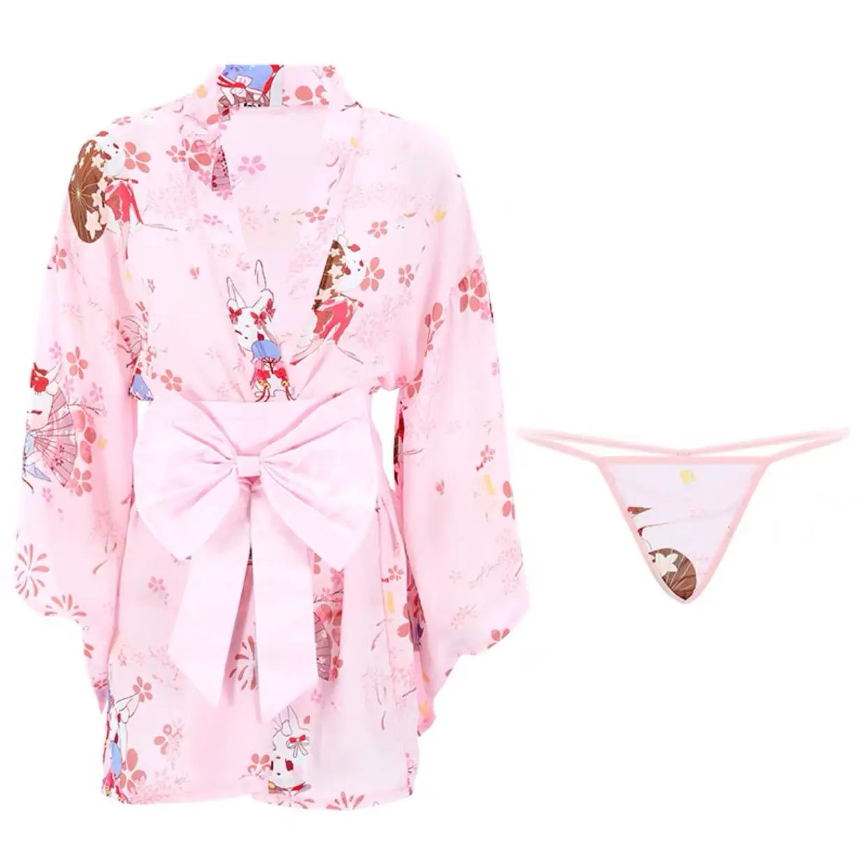 

Chiffon Sexy Japanese Kimono Uniforms Temptation Pajamas Bathrobe Pajamas Underwear Suit Sleep Wear Women Robe Sets Sleep Tops