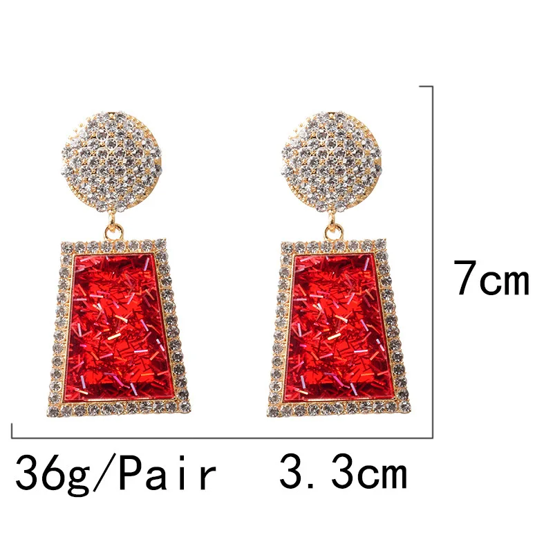 

2021 New Type Square Crystal Hanging Earrings Fashion Shiny Color Large Resin Hanging Earrings Fashion Women Accessories