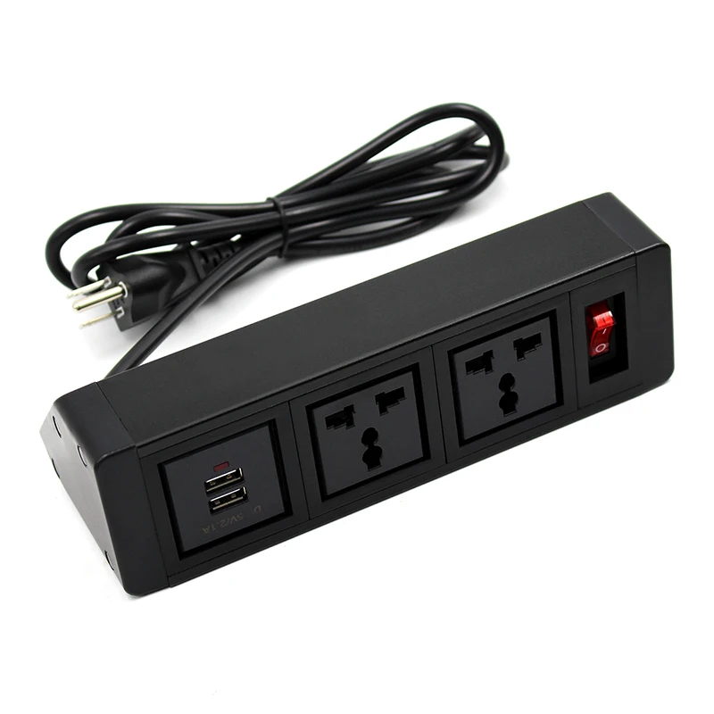 Выдвижная электрическая настольная розетка с 3 розетками и 2 USB-портами |