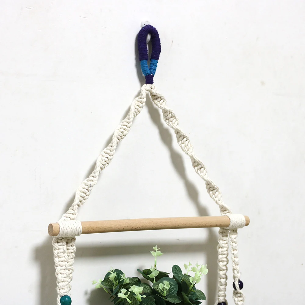 

Creative Bohemian Woven Tapestry Racks Hand Woven Wall Hanging Flower Storage Simple Home Decor Flower Pot Ornaments