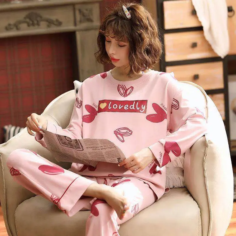 Long-sleeved Pajamas Women Spring Autumn Cartoon Cute Ladies Pyjama Long-sleeved Trouser Two-piece Comfortable Home Service Suit