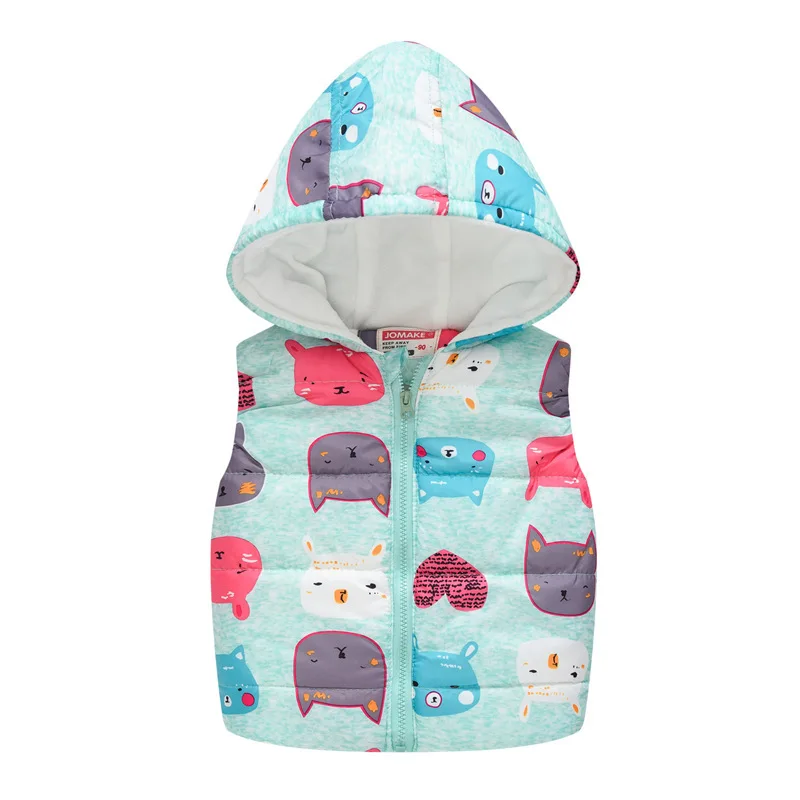 Хлопковый жилет для девочек с милым рисунком осенне-зимние теплые детские куртки
