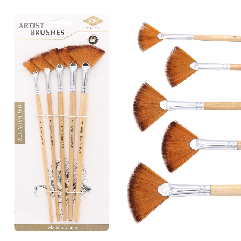 

Fan-Shaped Nylon Hair Short Wood Rod Brush Drawing Supplies Soft Anti-Shedding Nylon Hair For Acrylic Watercolor Oil Painting