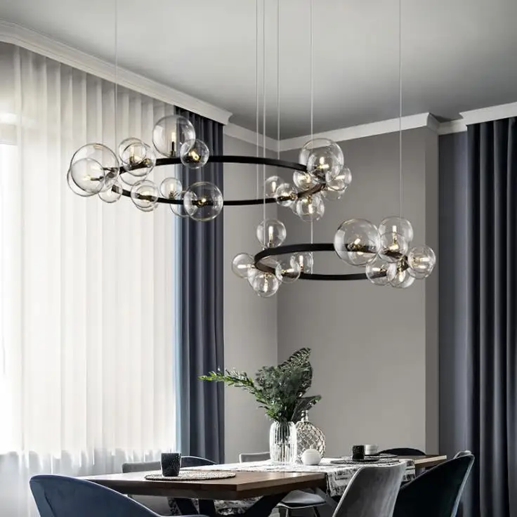 Nordic Black LED Chandelier Light 7/10 Glass Bubble Lampshade Dining room Cloth Store Hanging Lighting G9 Bulb | Лампы и освещение