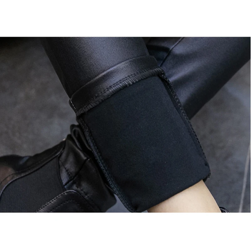 

Sexy Leather Pants Women High Waist Winter Plus Velvet Leggings Women Black Pants Women's Washed Artificial leather Pants 182A65