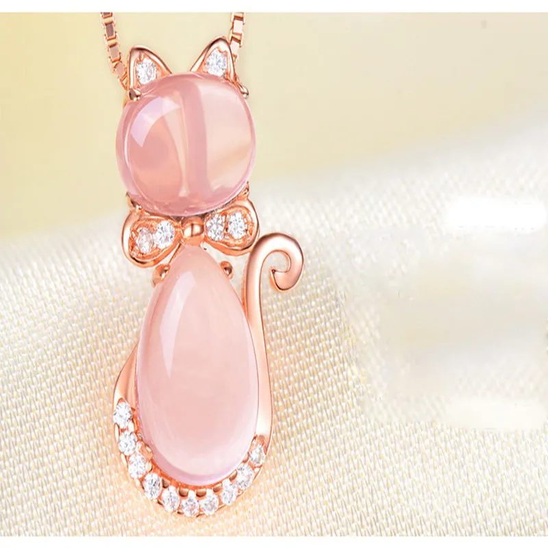 

New Arrival Animal Dangle Necklaces For Women Cute Pink Cat Shape Pendant Necklace Lovely Jewelry On The Neck Gift To Girlfriend