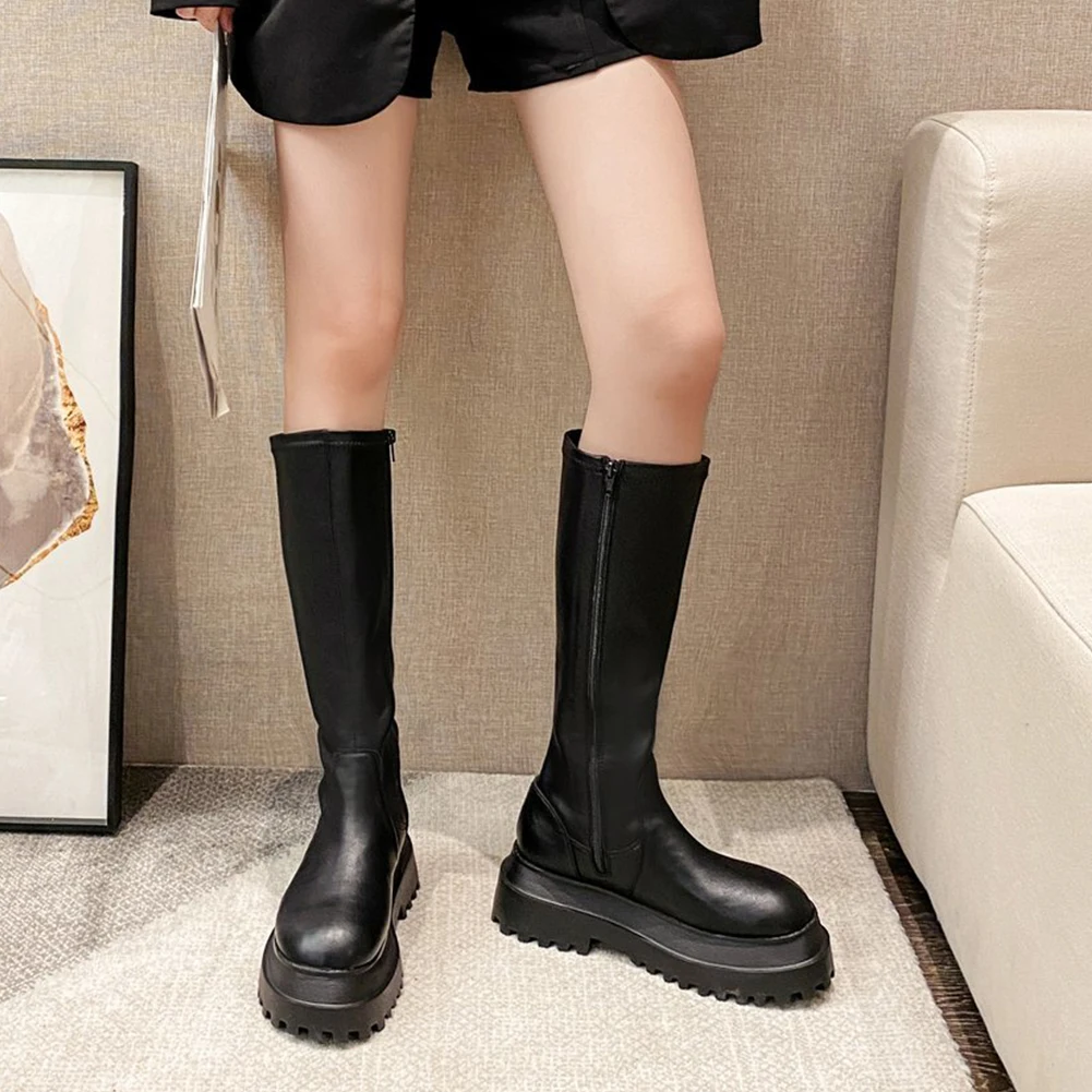 

Brand New Female Autumn Motorcycle Boots Platform Zip Chunky Heels Boots Women 2020 Fashion Street Party Office Shoes Woman