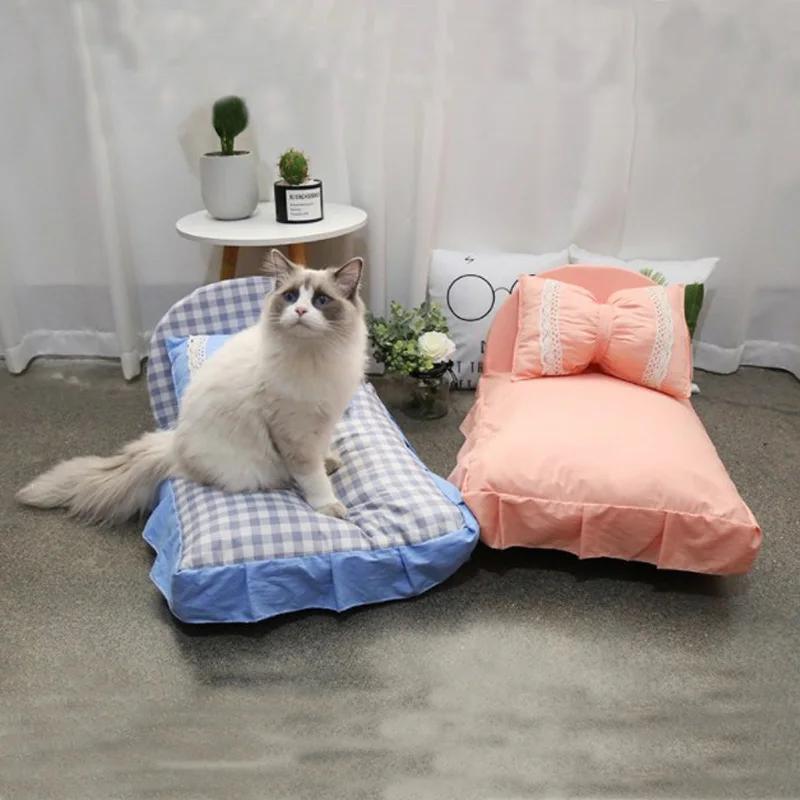 

Pet Dog Bed Bowknot Princess Style Detachable Cat Bed Kennel Cushion with Pillow for Comfortable Deep Sleep Kennel Pet Supplies