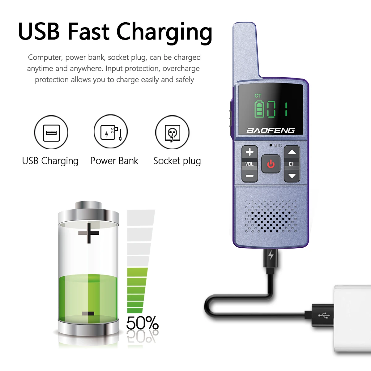 Портативная мини-рация Baofeng BF-M1/M2 1/2 шт. Прямая зарядка по USB УВЧ 400-470 МГц с
