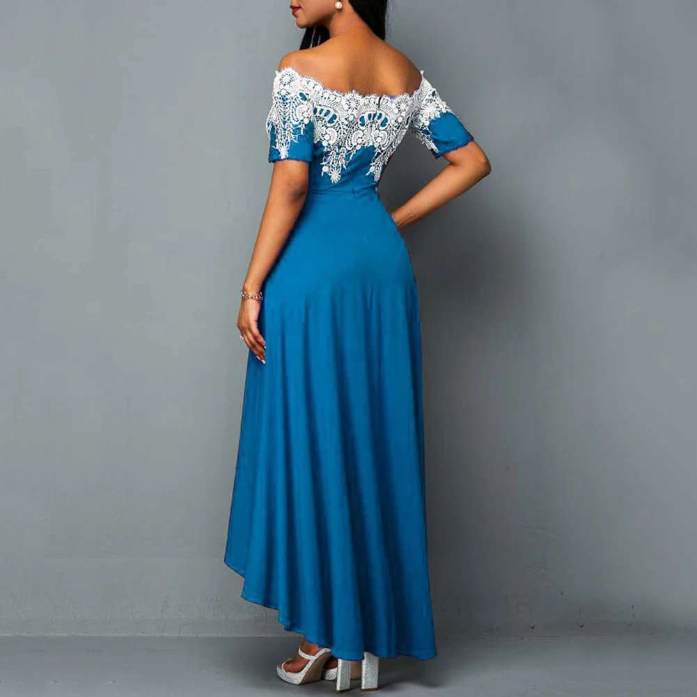 Женское кружевное платье с открытыми плечами и коротким рукавом асимметричное