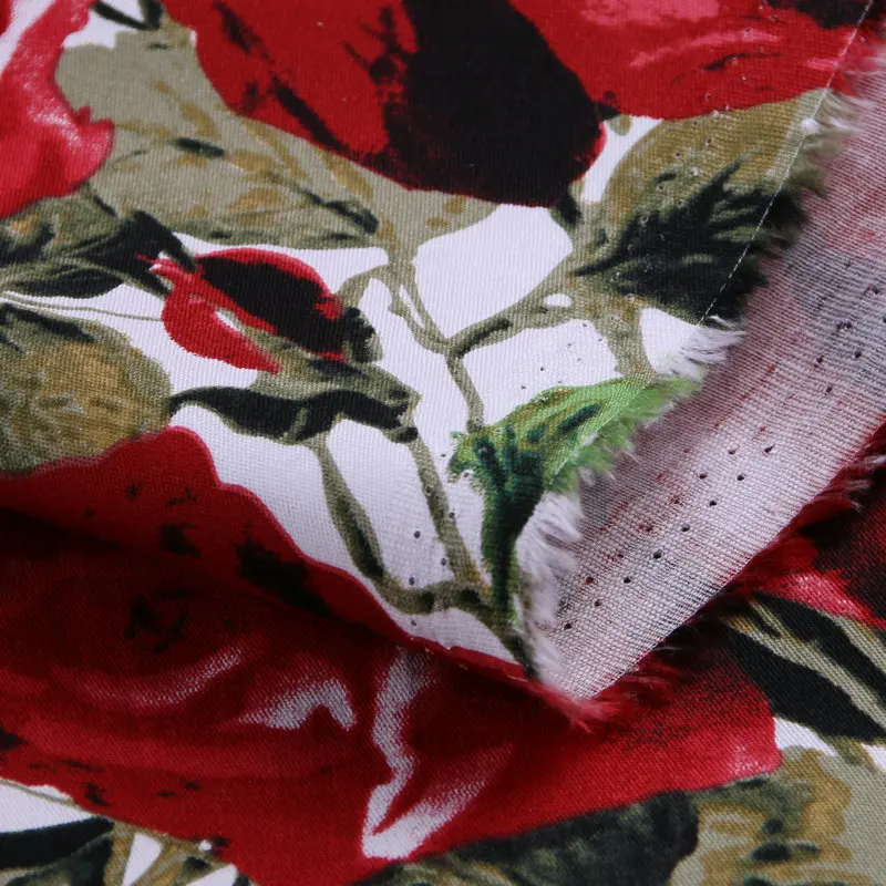 

red rose flowers printed cotton fabric for women children dress DIY handbag cloth cotton Fabric for Sewing Background material