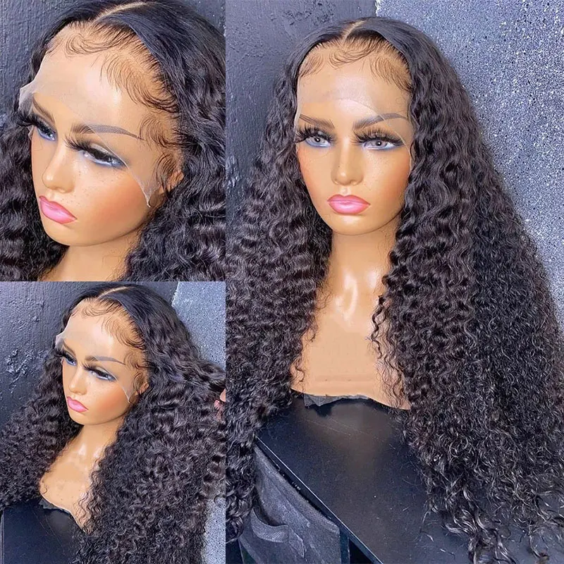 FG Transparent 13X6X1 T Part Natural Kinky Curly Long 10~26 Inch Remy Human Wigs 150% Density Brazilian Hair For Black Women | Шиньоны и