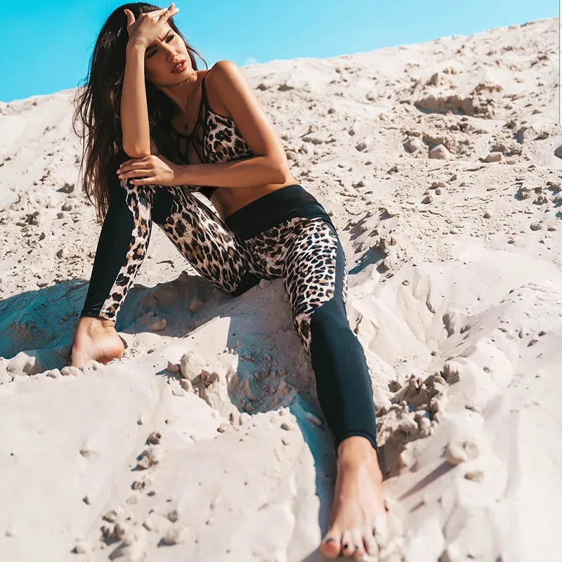 

High Waisted Leopard print Yoga Set Seamless Exercise Tights Women Pants Gym Leggings for Fitness Clothing ropa deportiva mujer