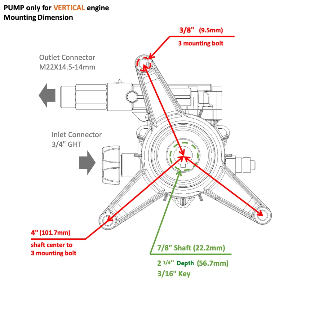 YAMATIC вертикальный осевой Cam насос для мойки с давлением 3100 PSI на 2,5 GPM 7HP 7/" вал с латунной головкой насос для мойки высокого давления
