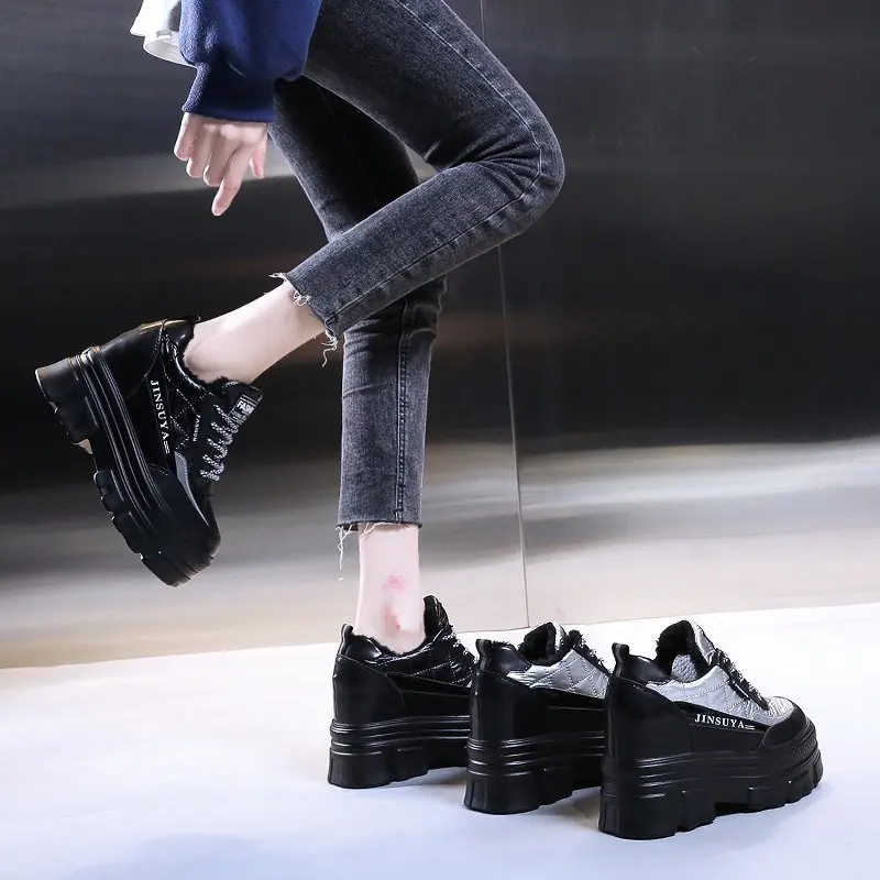 

Women Casual Sneakers Winter Warm Plush Chunky Sneakers Breathable 9CM Comfortable High Platform Snow Boots Dad Shoes Women 2020