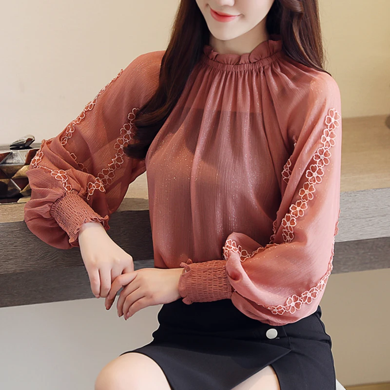 женские топы и рубашки Blusa Новинка 2018 осенние блузы шифоновые свободные фонарики
