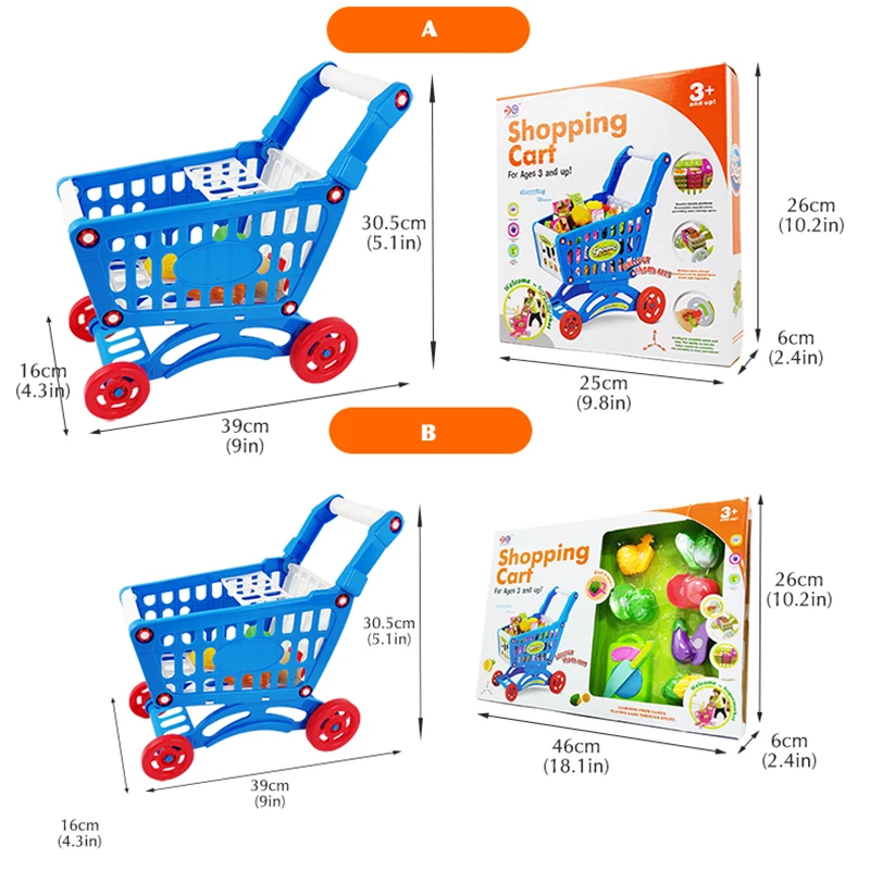 Детская сияющая игрушка для кухни пластиковая корзина покупок в супермаркете с