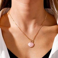 novelty pink blue enamel fan shell pendants necklaces gold color chain choker necklace for women summer beach party jewelry
