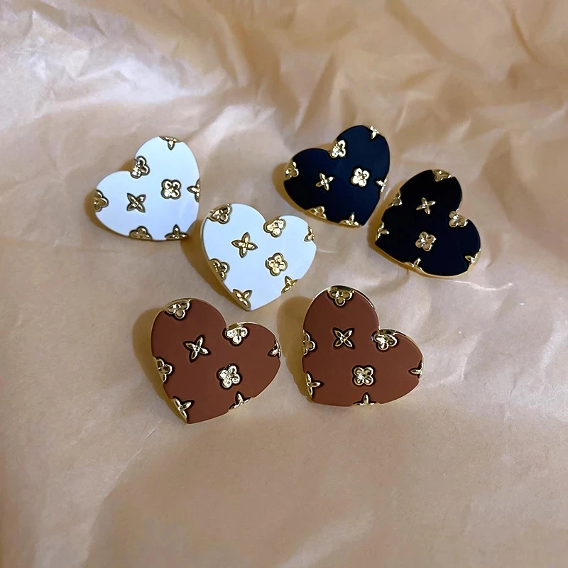 

New Popular 14K Real Gold Plated Little Flower Heart Earrings for Women Girl Jewelry S925 Silver Needle Stud Birthday Party Gift