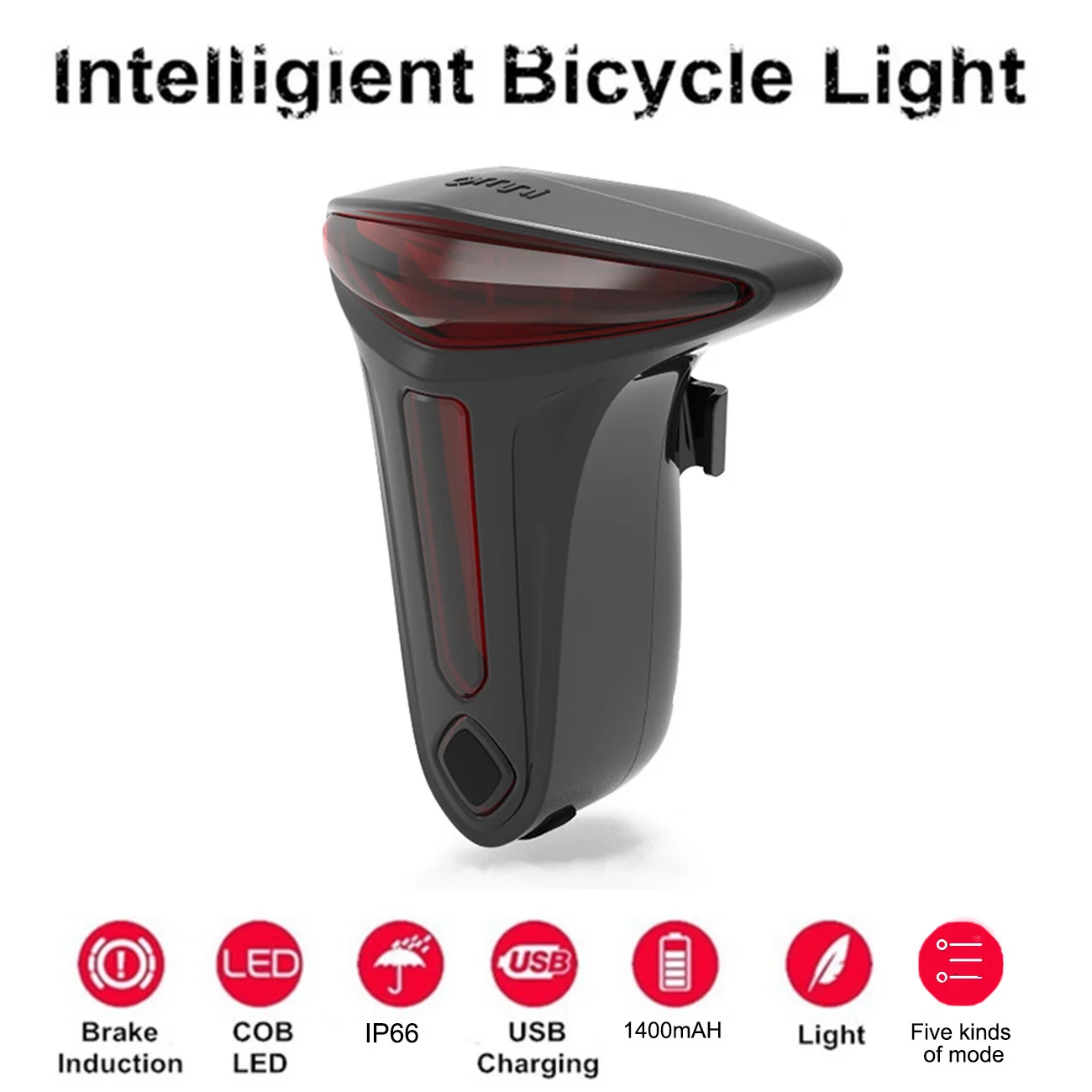 

Bike Tail Light USB Rechargeable Smart Brake Sensing T-Shape Bicycle Light IP66 Waterproof 5 Modes LED Bicycle Rear Lights