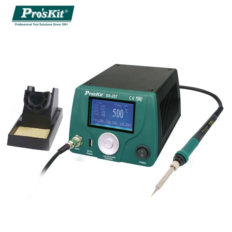 

Паяльная станция Pro'sKit SS-257H 75 Вт, ЖК-дисплей, цифровой Интеллектуальный Контроль температуры 500 ℃, антистатический термостат, сварка железа