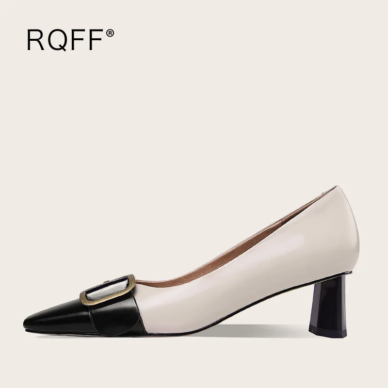 

Роскошные женские туфли-лодочки женская обувь 2021 Новая натуральная телячья кожа ручной работы размера плюс 42 обувь на среднем блочном кабл...