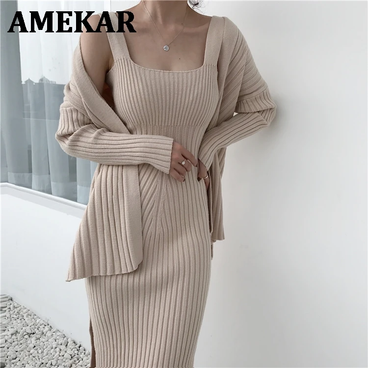 Женский Повседневный костюм из двух предметов Кардиган с длинным рукавом и жилет