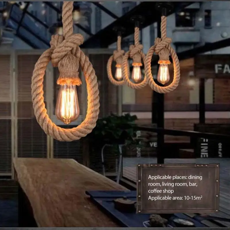 

Vintage Hemp Rope Pendant Light E27 Loft Industrial Hanging Lamp Edison Bulb Lamp Edison Bulb Pendant Lamp Home Light Decoration