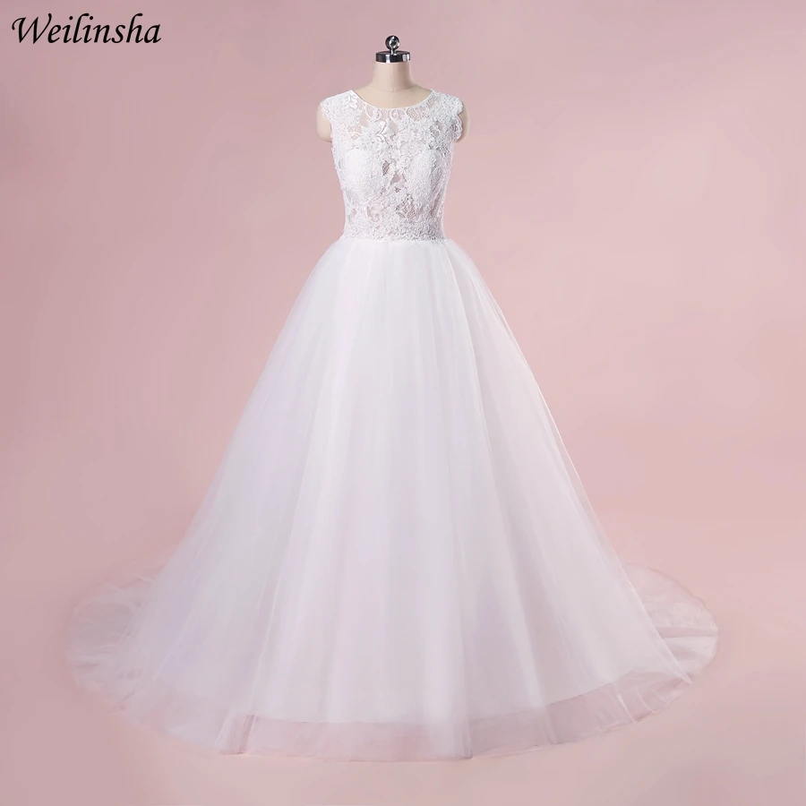 Weilinsha O-neck Sleeveless Wedding Dress Bridal Gown Top Illusion Lace Tulle Ball Robe De Mariage Plus Size | Свадьбы и торжества
