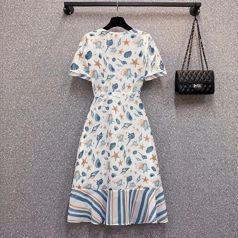 

Summer Sweet Dress Women's Kwaii Printed Chiffon Oversize Dresses High Waist Long Knee-length Lace Dresses Sexy Vestidos Dresses