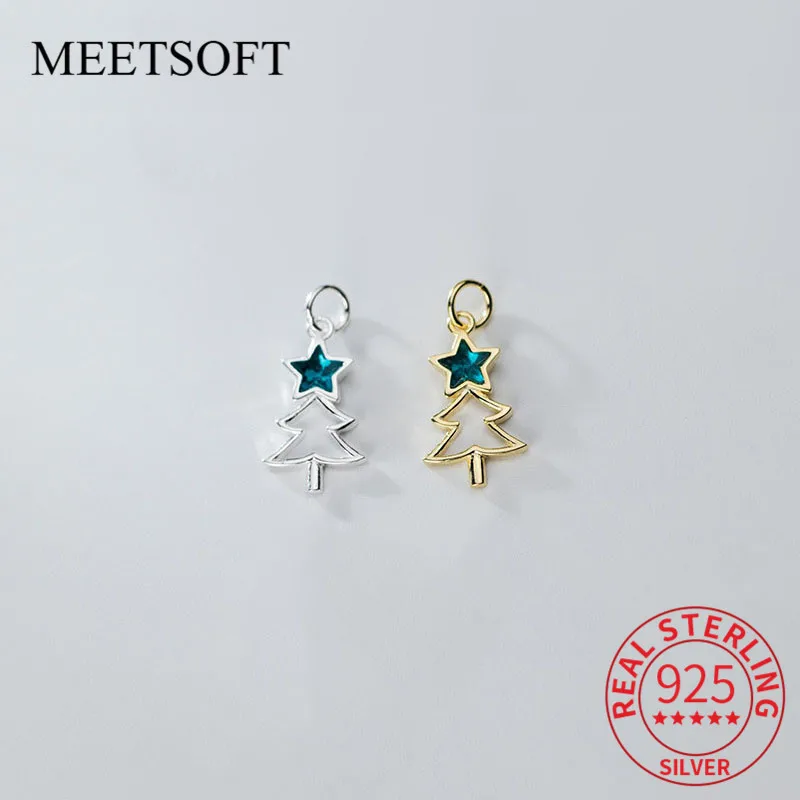 

MEETSOFT Романтический 925 стерлингового серебра Рождественская елка Циркон Подвески в виде звезд DIY Ювелирные ожерелья ручной работы выглядит ...