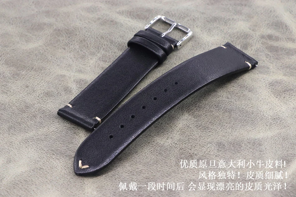 

Cowhide Handmade Leather Watchband Black Blue Leather Watch Strap 18 19 20 21mm 22mm Quick Release Soft Thin section Watch Belt