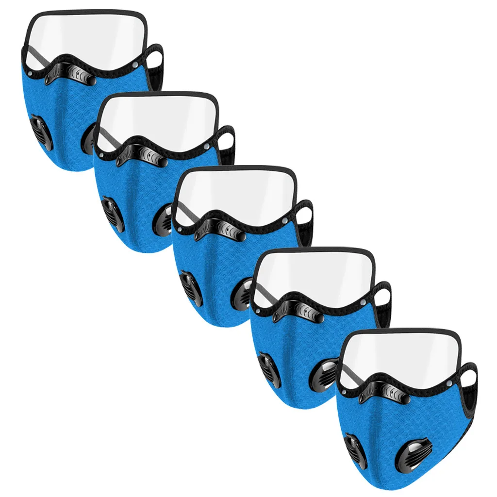 

5pcs Reusable Protective Masks For Women Men PM2.5 Breathable Mouth Face Protection Mask With Clear Eyes Shield Detachable