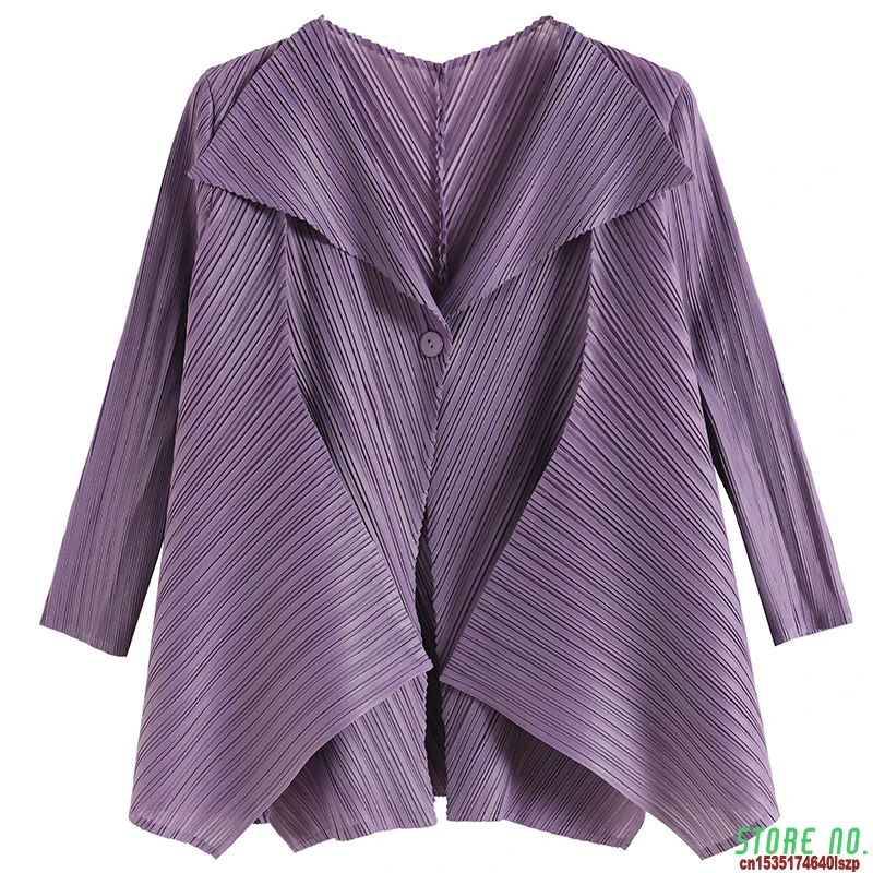 

Spring New Women Basic Jackets Coat Miyak Pleated Fashion Solid One Button Loose Large Size Irregular Female Coats