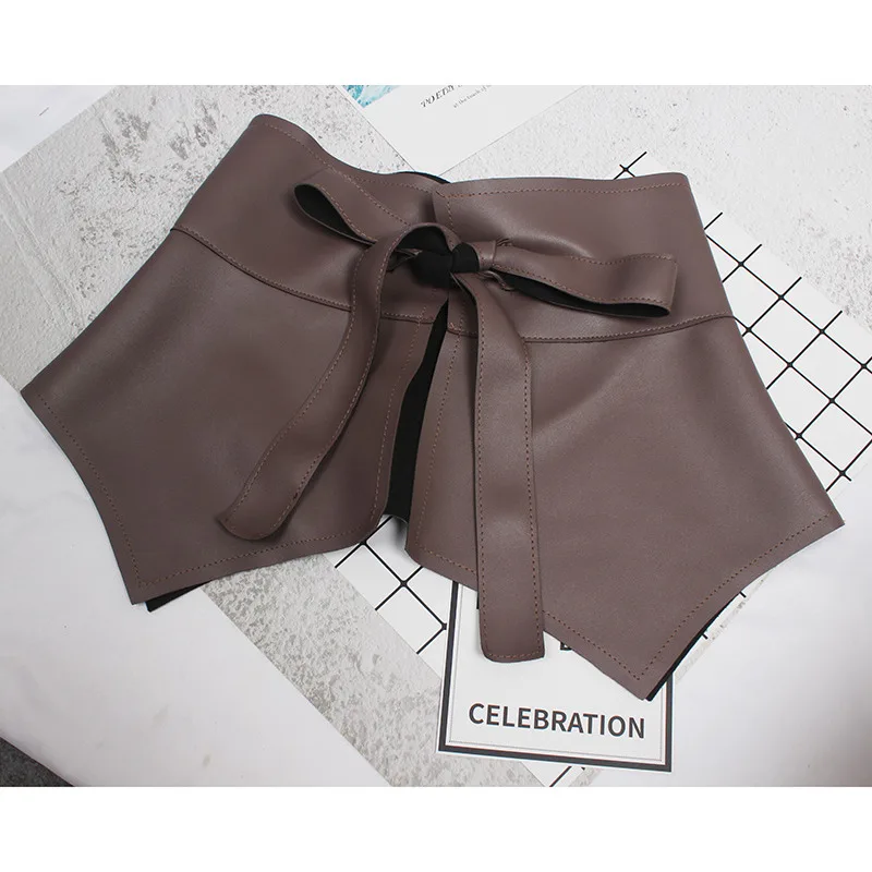 

Mozision Ruffle Bandage PU Leather Corset Belt For Women Personality Wide Waist Belt Female Casual Waistband