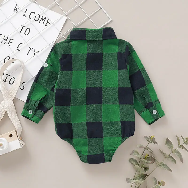 

Newborn Baby Girl Boy Jumpsuit Clothes Set Cotton Bodysuit Outfits Set Boys Plaid Casual Bodysuits