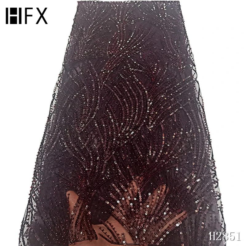 HFX новейшая темно-синяя индийская вышивка тюль кружево вечернее платье французская кружевная ткань Африканская Высококачественная блестящая Сетка кружево X888-9
