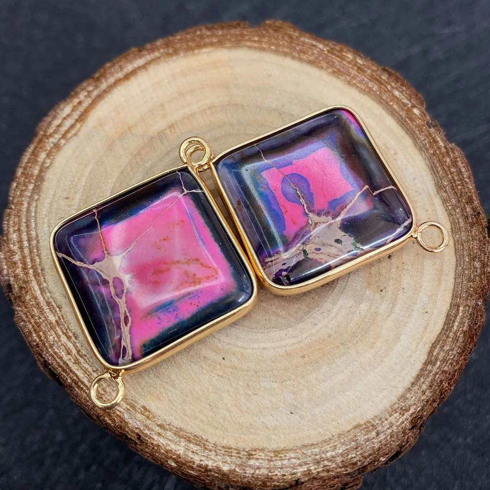 

Natural Stone Imperial Stone Connector 27x35mm Semi-precious Stone Double Hole Pendant for DIY Handmade Necklace Accessories