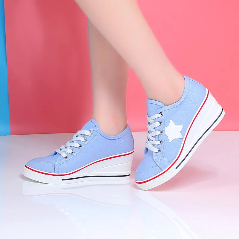 Прямая поставка коллекция 2019 года женские кроссовки на танкетке парусиновая