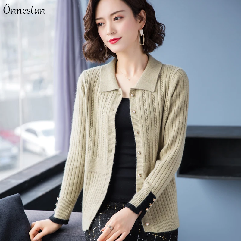 Свитер с отложным воротником женский новый осенний полосатый кардиган в стиле