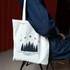 Женская тканевая сумка-тоут, Экологически чистая многоразовая Сумочка для покупок с принтом темного леса, чемоданчик на плечо для путешествий
