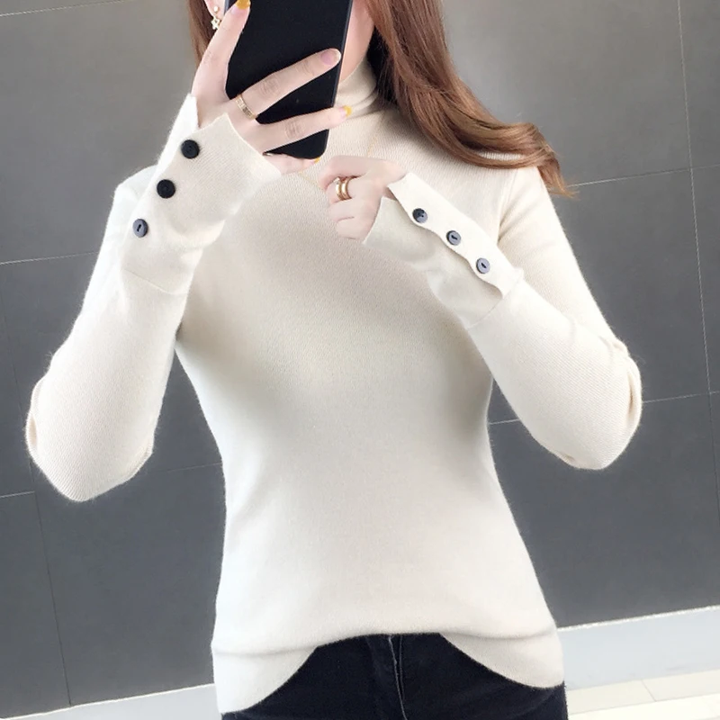 2019 корейский свитер зимний водолазка женская одежда мягкий теплый на пуговицах