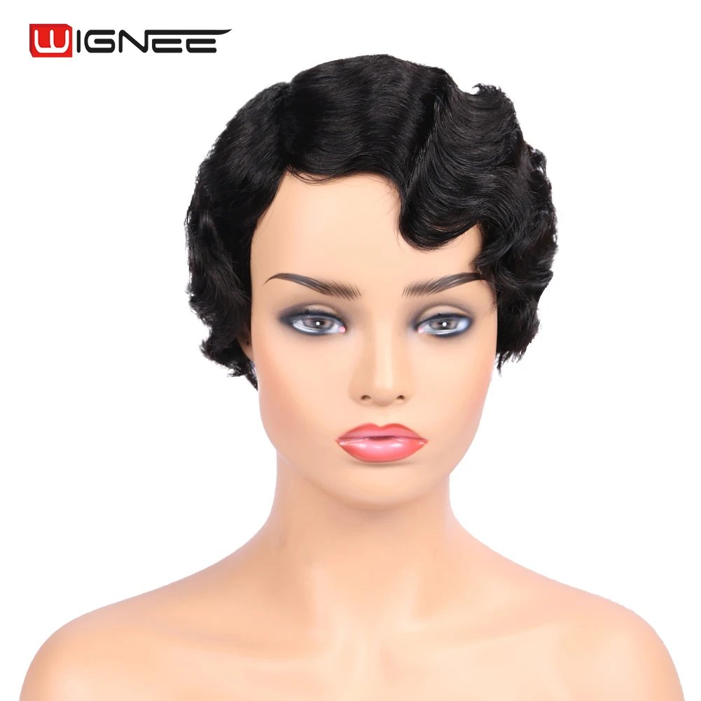 Wignee 6 дюймов 99J короткие человеческие волосы парик для черных/белых женщин Remy