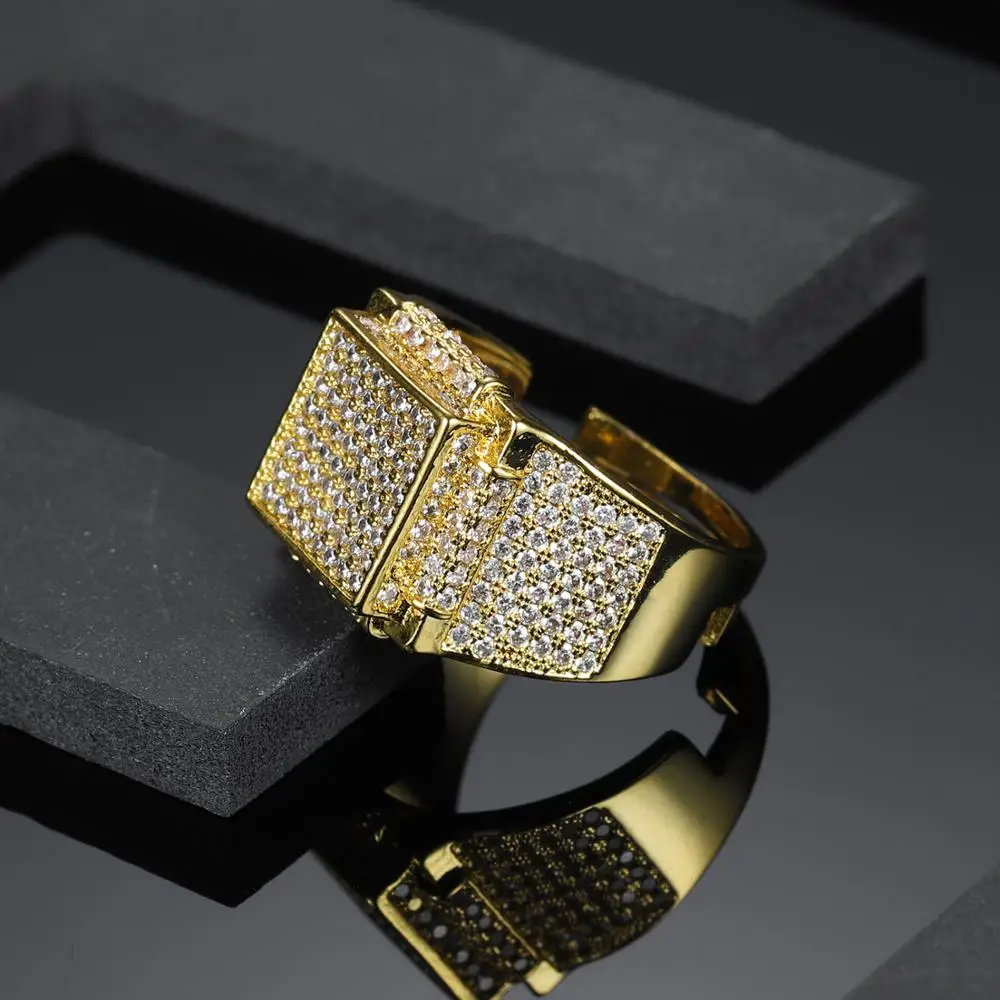 

Hot Selling Hip Hop Men's Zircon Ring Square Exaggerated Ring Fashion Brand Men's Bling Cool Rapper Jewelry Ring Gifts