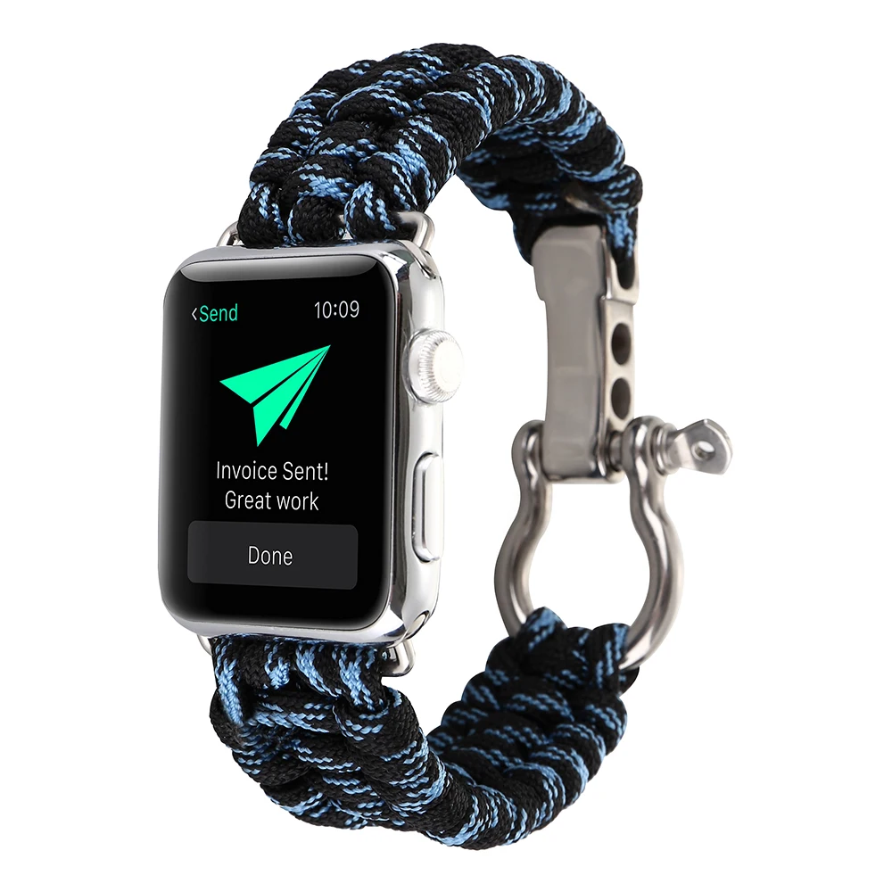 Clasp Sport Braided Band for Apple Watch 44mm 41 42mm 38mm 40mm Survival Outdoor Bracelet for Apple Series 6 5 4 7 SE Nylon Rope