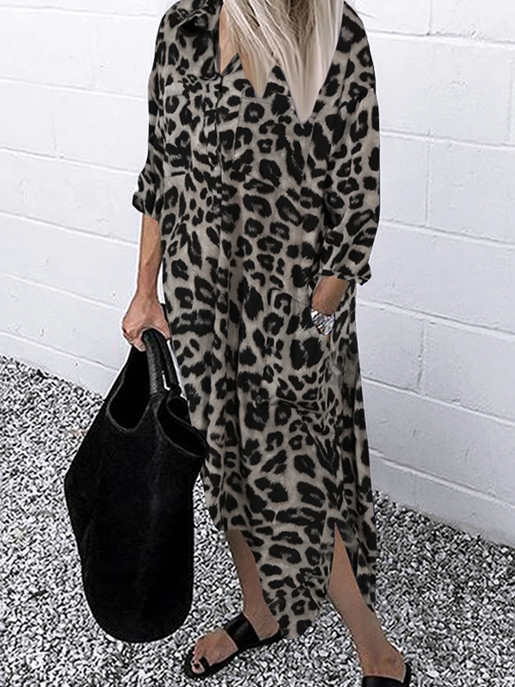 

2021 Women Lapel Long Sleeve Autumn Shirt Dress Cotton Split Dresses Elegant Solid Work Office Vestidos Female Tunic Robe