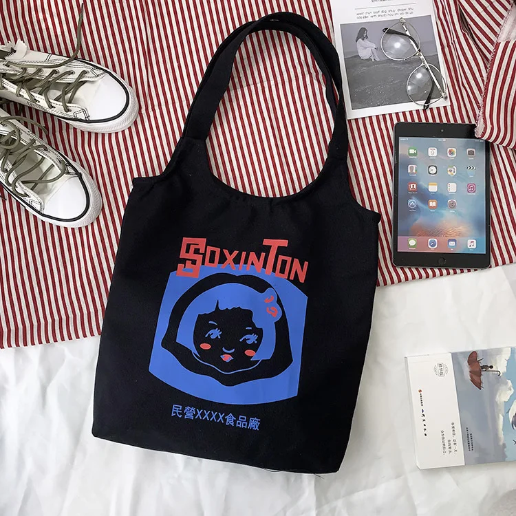 

cartoon pictures Canvas Tote Bags Korean Students Shoulder Cotton Cloth Shopping Bag Eco Shopper Bag Female Handbag for Girls