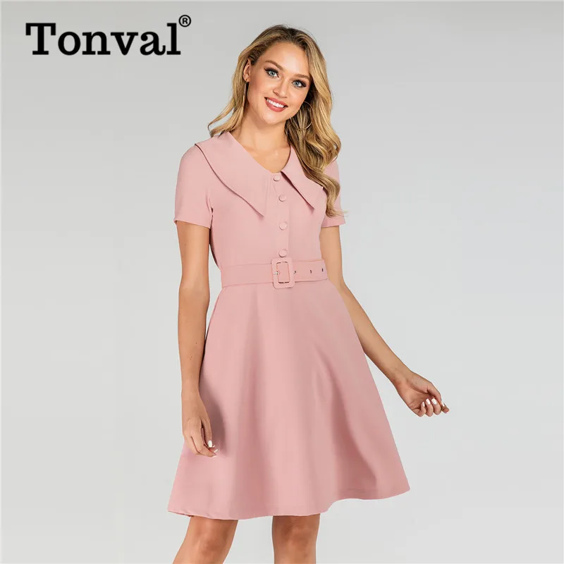 Женское винтажное платье трапеция Tonval летнее однотонное розового цвета с