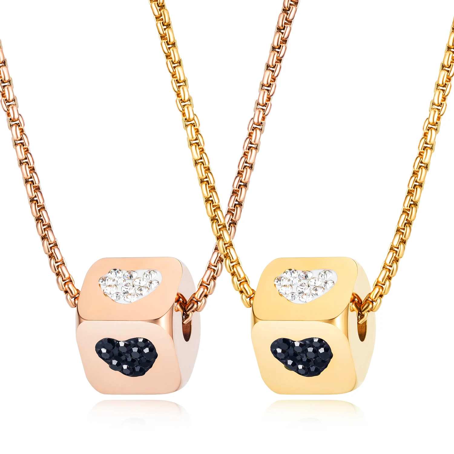 

OPK Women Necklace Love Dice Square 2020 New Design Clavicle Chain Link Steel Gold Rose Gold Pendant Lady Korea Jewerly 1652