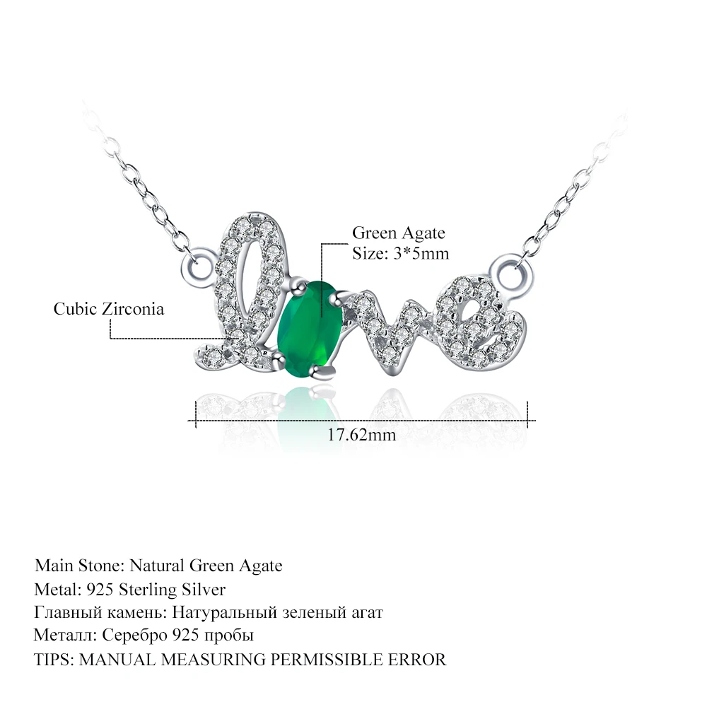 Женское ожерелье из серебра 925 пробы с натуральным зелёным агатом | Украшения и